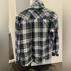 Rails Hunter shirt (blue/green/white plaid). Contrasting lining.